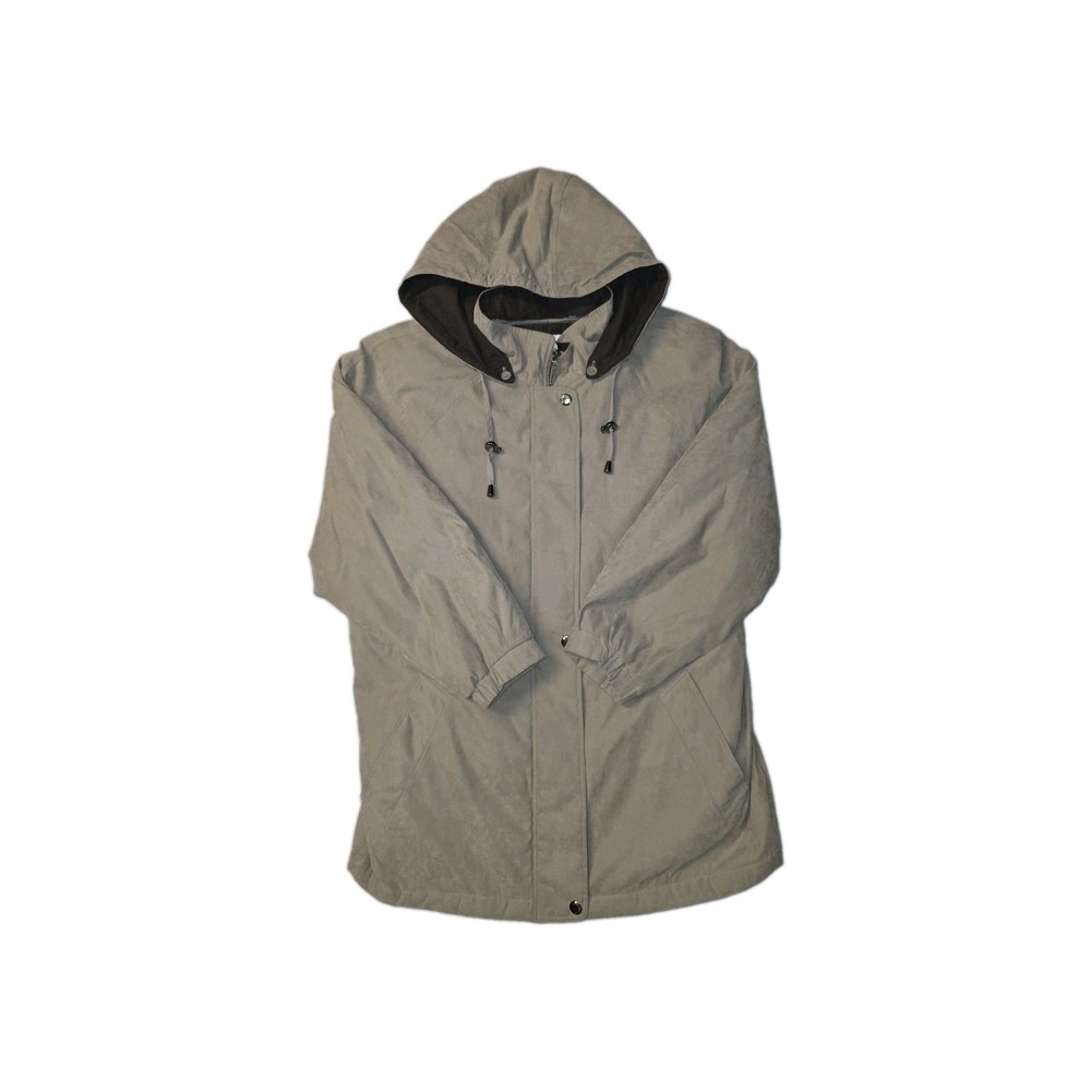 Liz Claiborne Women Brown Nylon Hooded Parka Jacket XL Mid-Length Coat